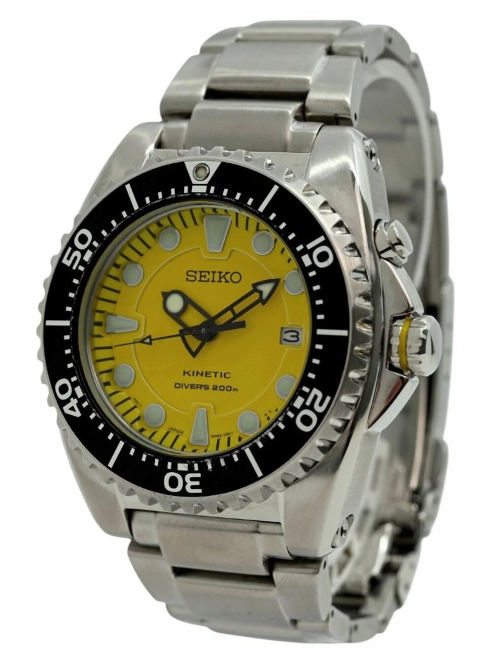 Seiko 44mm Men's 5M62-0BL0 Kinetic Diver RARE Yellow Dial Watch on Brac- SKA367!